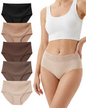 Load image into Gallery viewer, Cevapro Seamless Underwear for Women With Soft Lace Waistband, No Show Laser Cut Lace Panties Women Underwear Seamless 5 Pack