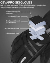 Load image into Gallery viewer, Cevapro -40℉ Waterproof Ski Gloves, Winter Gloves Men Women for Snowboarding
